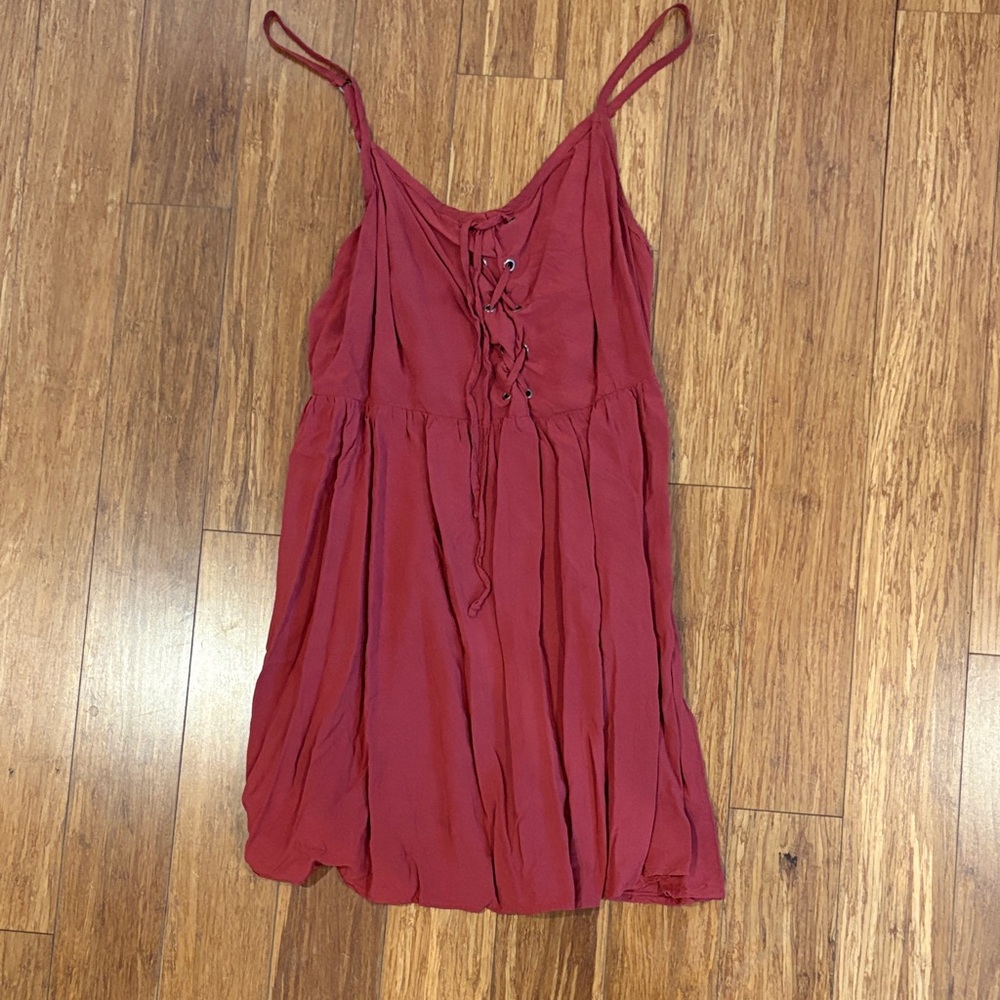 Red Lace-Up Sleeveless Dress